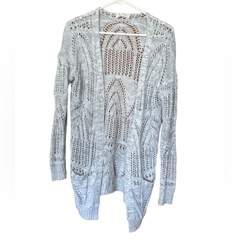 Grace & Lace Light Gray Open Knit Cardigan
